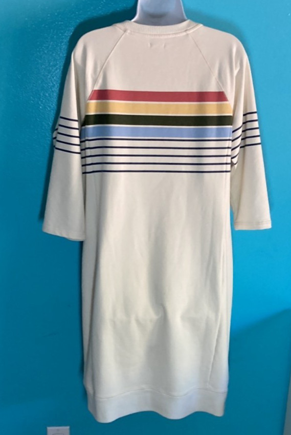 L.L. Bean Womens Size M / L Off White Striped Pullover Cozy Sweatshirt Dress