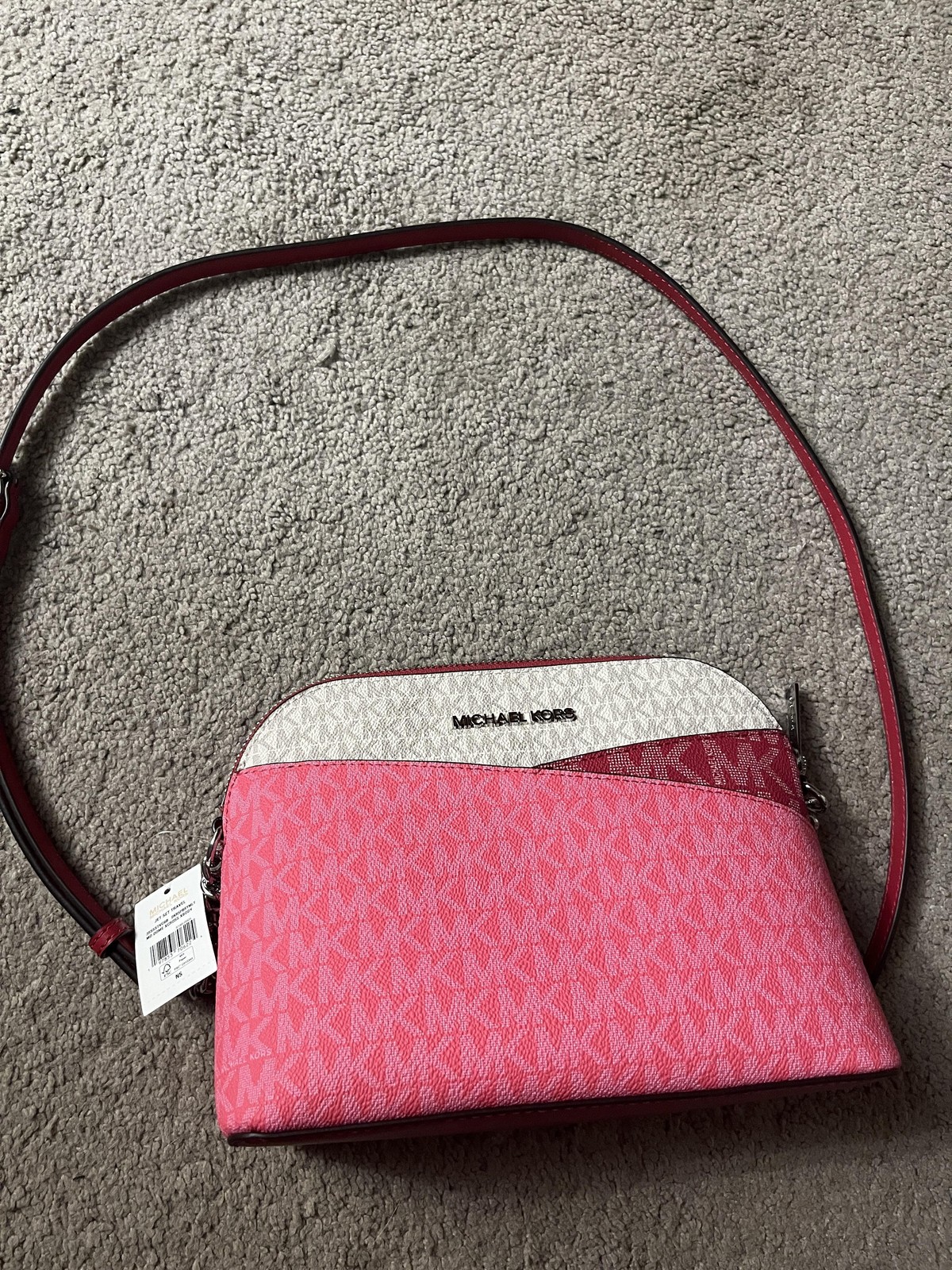Michael Michael Kors Crossbody Bag Womens Medium Pink Jet Set Travel Logo Canvas