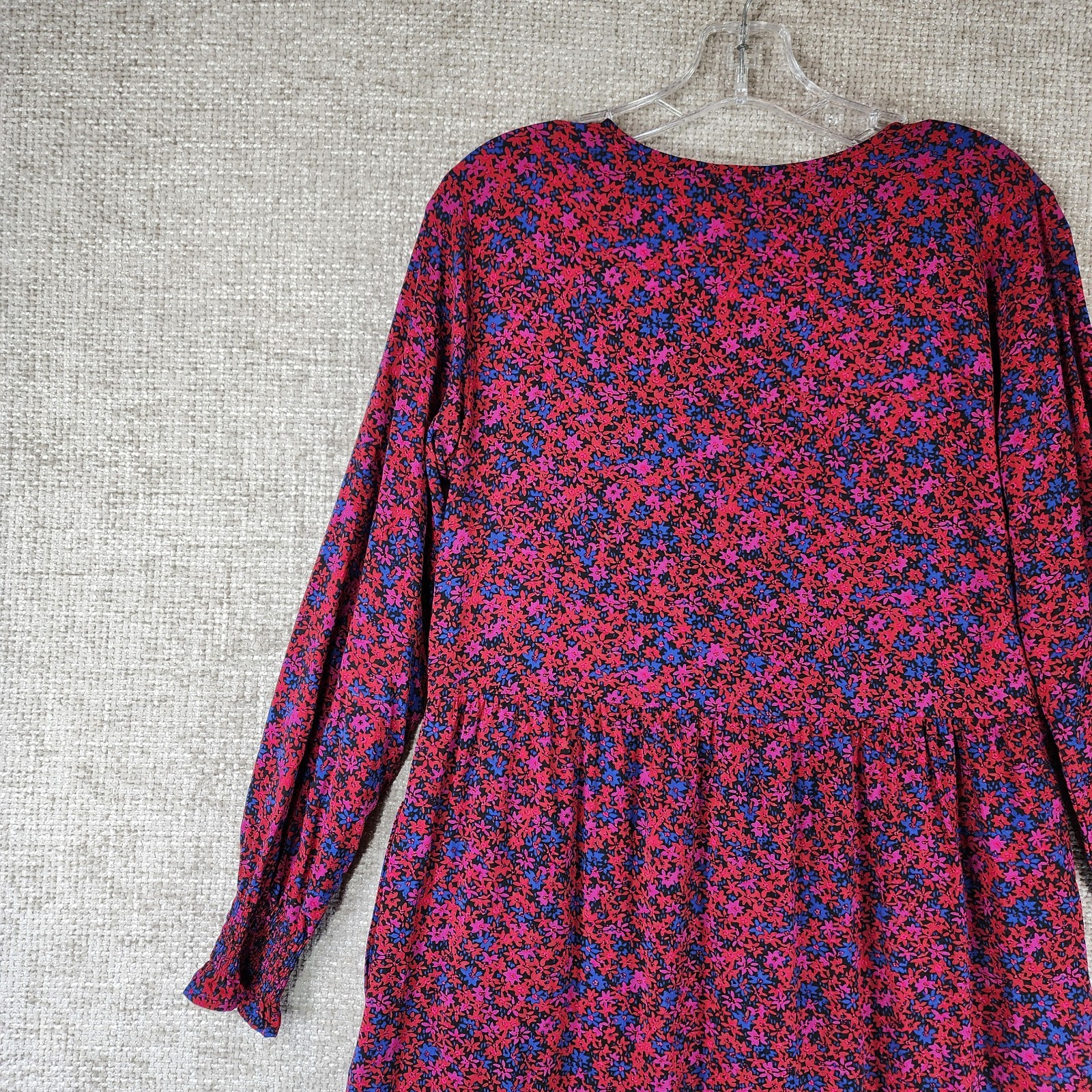GAP Ruffled Maxi Dress Womens S Red Blue Purple Floral Smocked Cuff Cottage