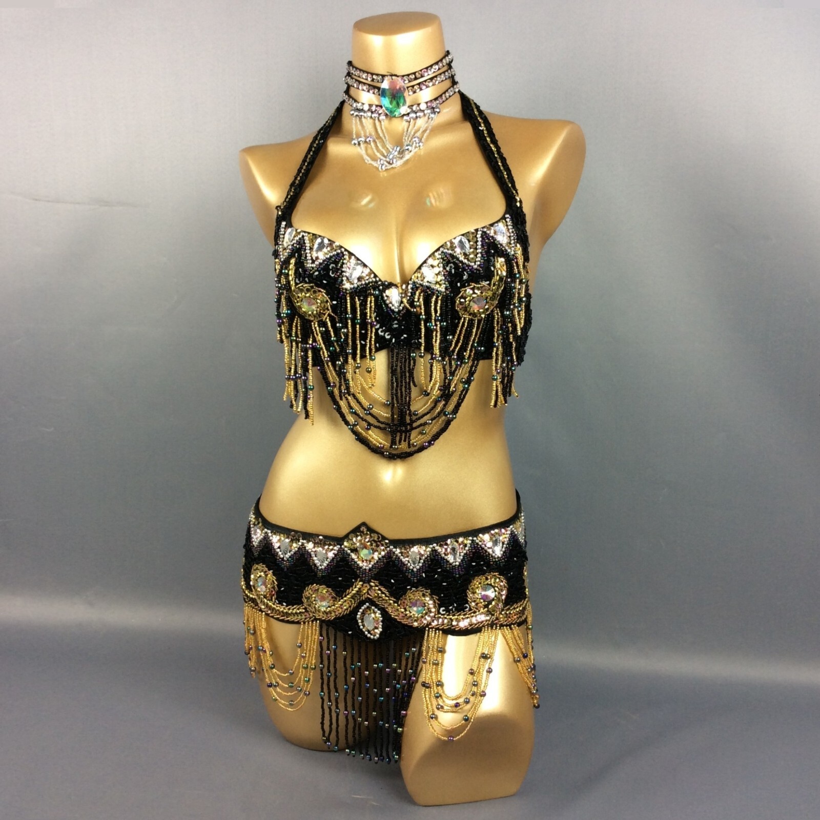Beaded Samba RAVE EDC Party Carnival Belly Dance Costume Bra Belt 13 Colors