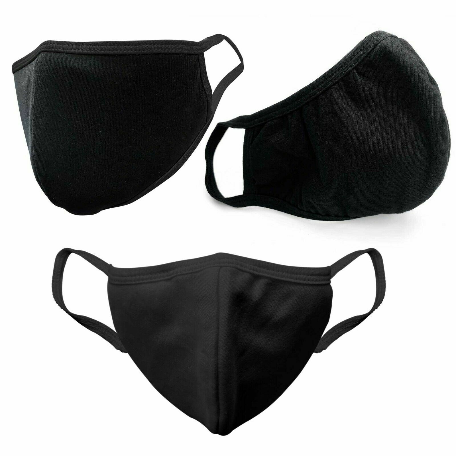 4 Pcs – Black 100% Cotton Three Layer Adult Face Mask – Reusable Washable Unisex