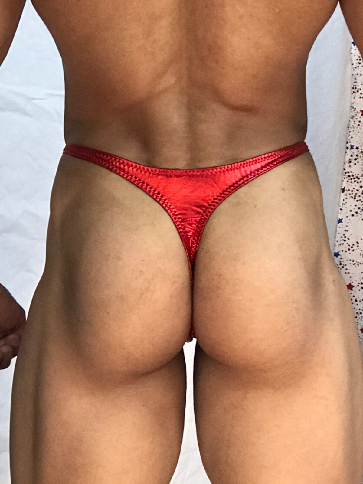 mens red metallic lame spandex thong w seam/pouch front custom any size FreeShip