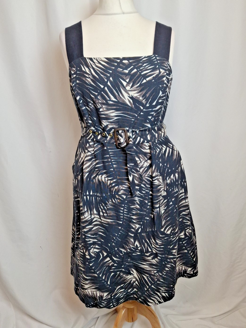 Phase Eight Holiday Dress Leaf Print Blue Belted Strappy Women’s UK14 C5195