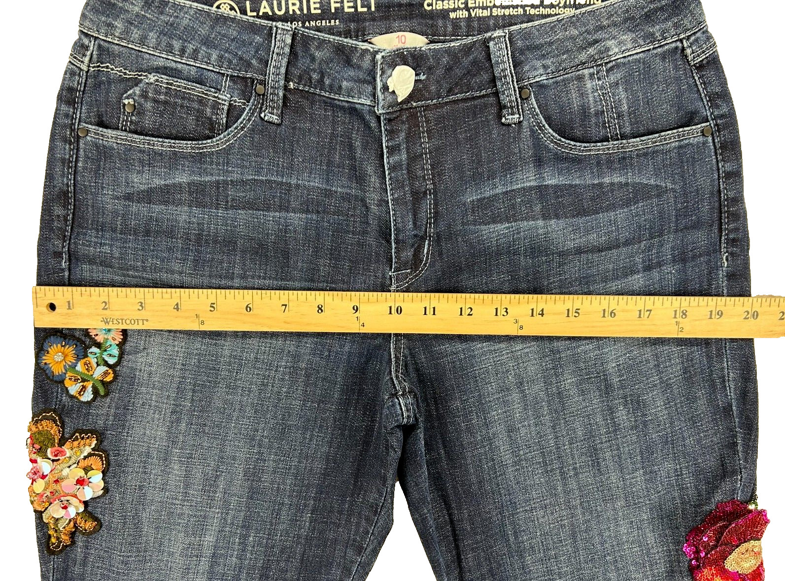 Laurie Felt Classic Boyfriend Jeans Women 10 Floral W/Vital Stretch