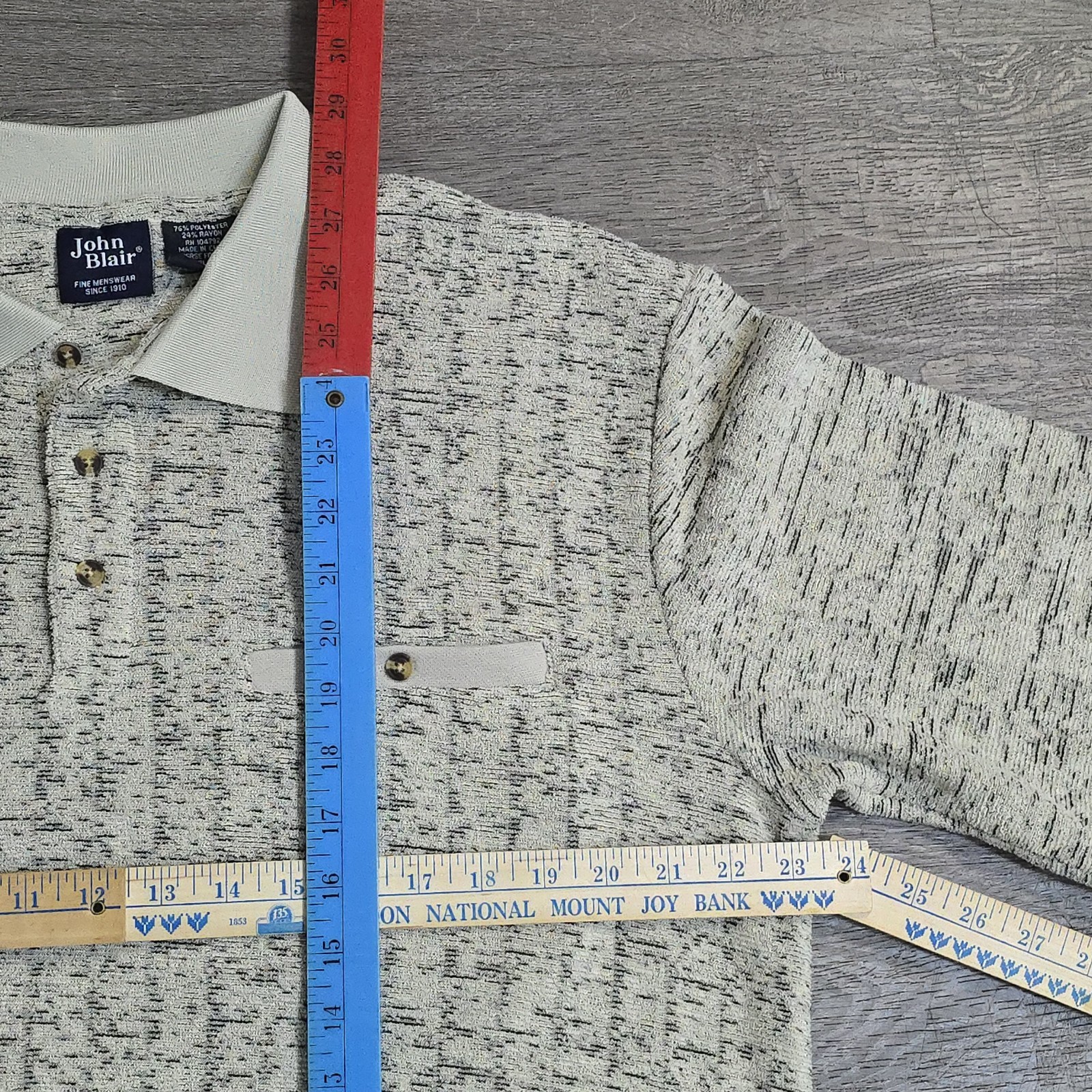 John Blair Fine Menswear Marble Knit Polo Shirt 1/4 Button Collared SoFt Lined L