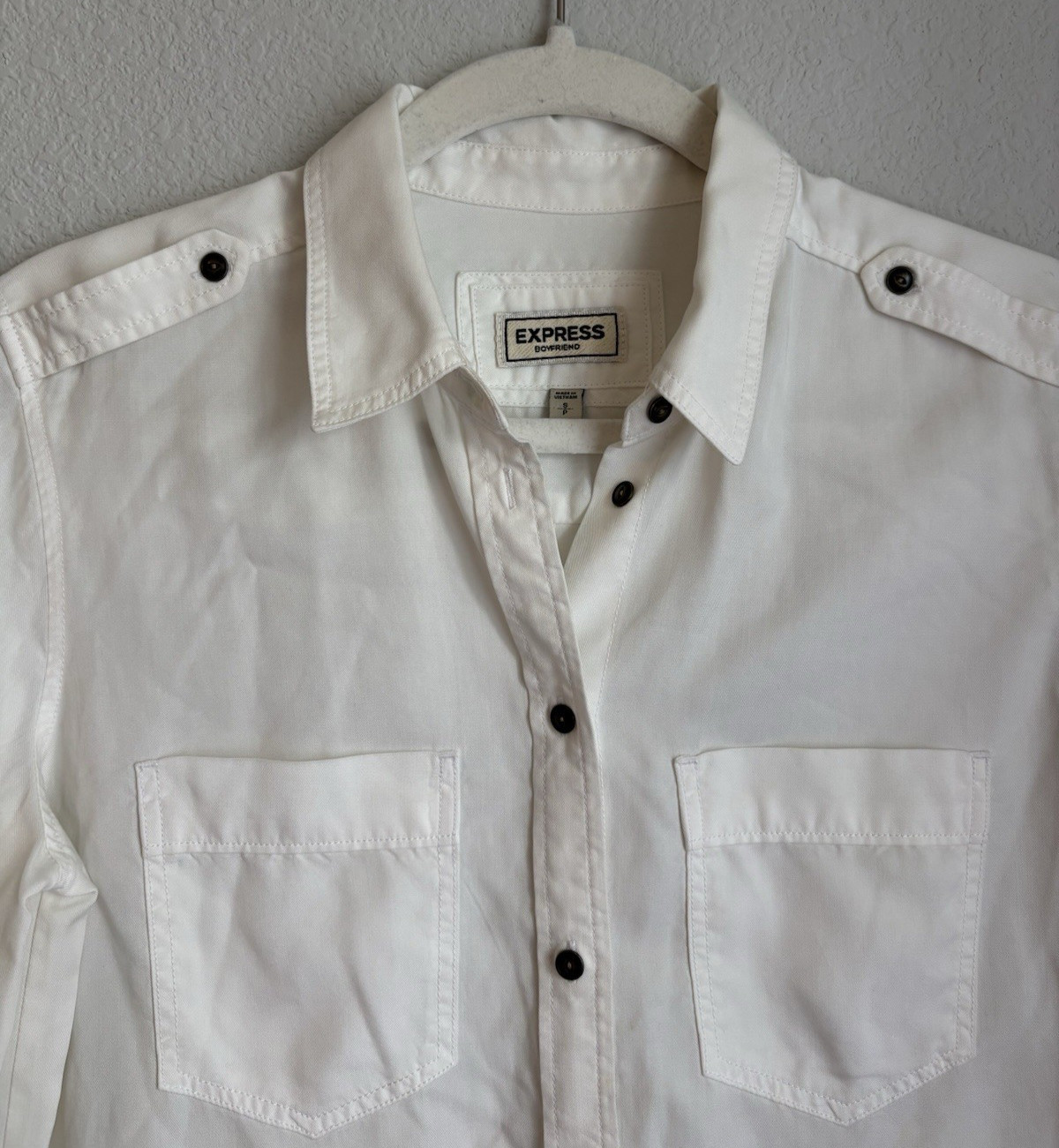 Express Boyfriend Utility Shirt White Oversized Tab Sleeves Size S School