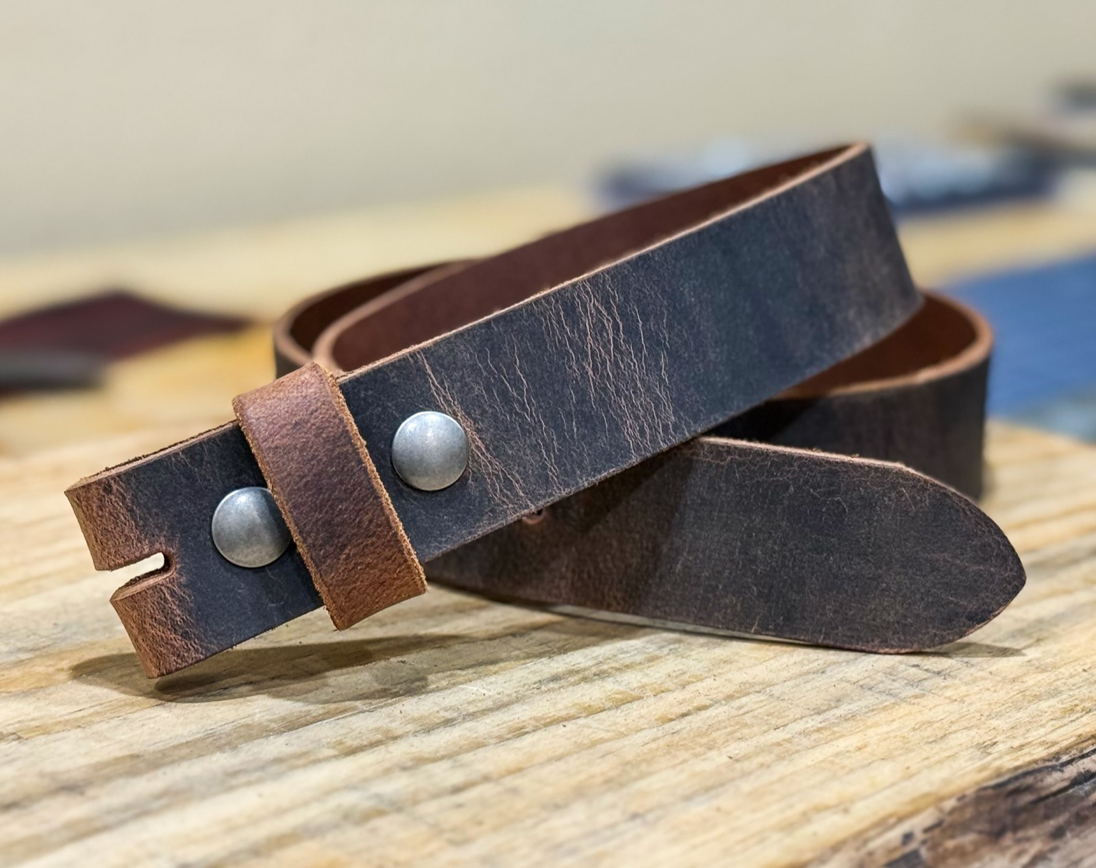 Full Grain Buffalo Leather Belt Men’s 1.5″ Wide Handmade USA Casual Rugged Belts