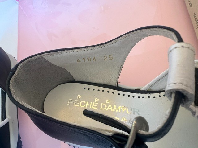 Peche D’Amour Paris Toddler Mary Jane Shoes EU 25 US 9 Navy White Leather NEW Bo