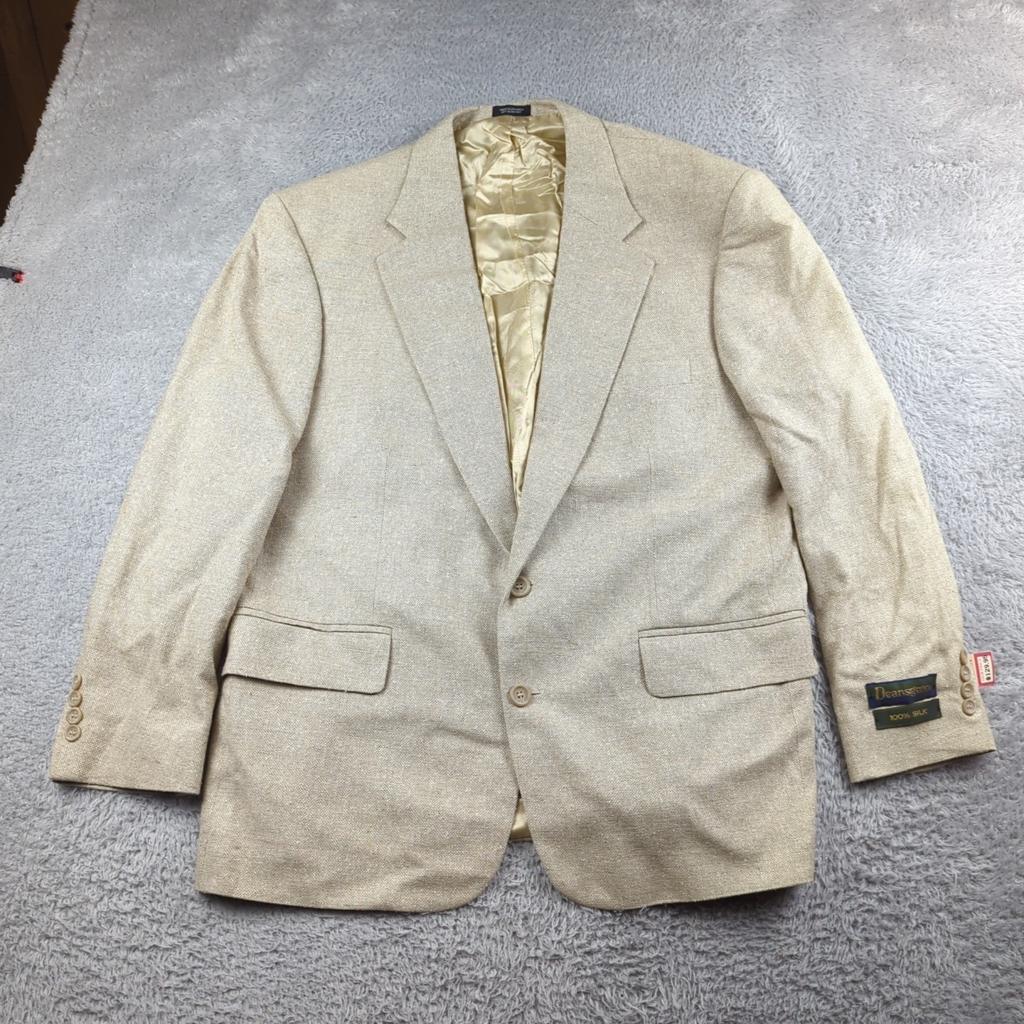 Vintage Deansgate Blazer Mens 42S Beige 100% Silk Textured Weave Sport Coat NWT