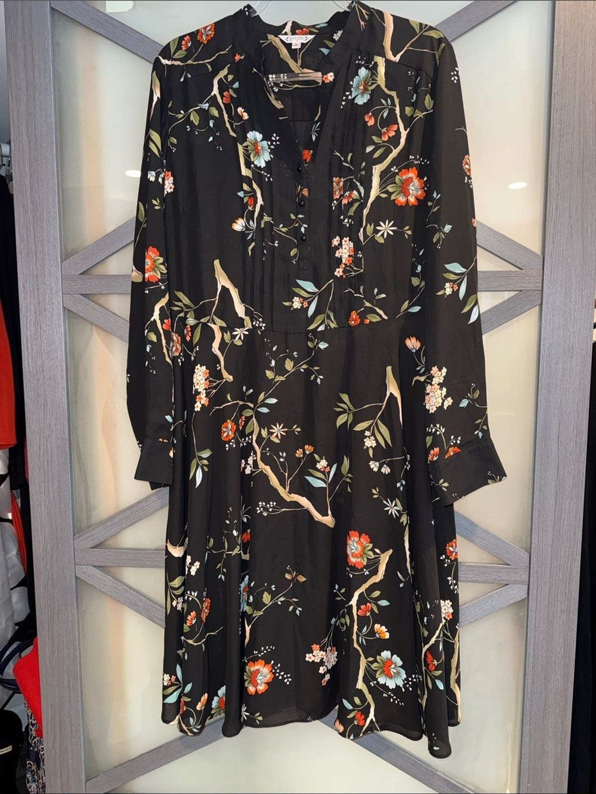 Nanette Lepore Black Floral Long-Sleeve Midi Dress