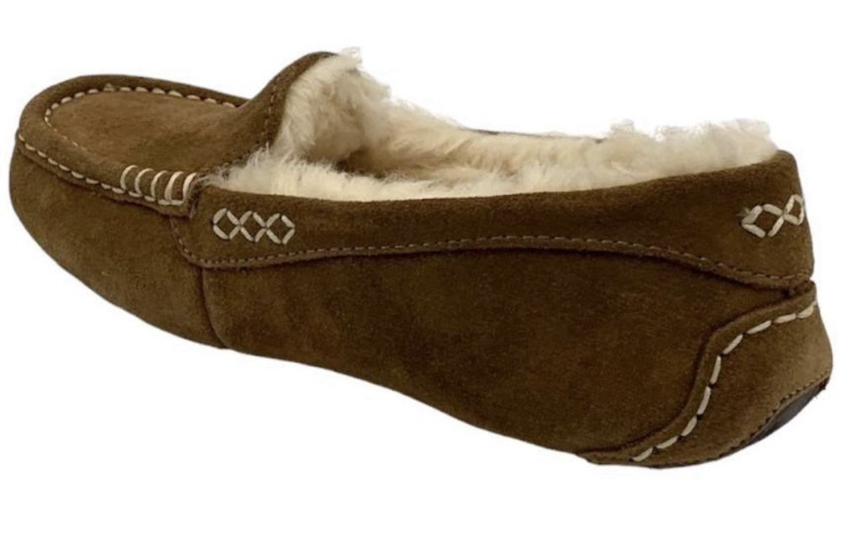 UGG Ansley Womens US 7 Brown Suede Shearling Lined Moccasin Slippers
