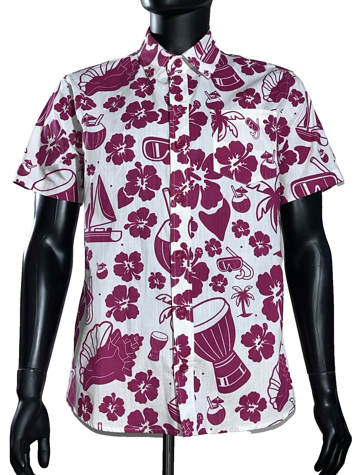 Rokt Men’s Shirt size M Hawaiian Hibiscus Bongo Palm Print Short Sleeve summer