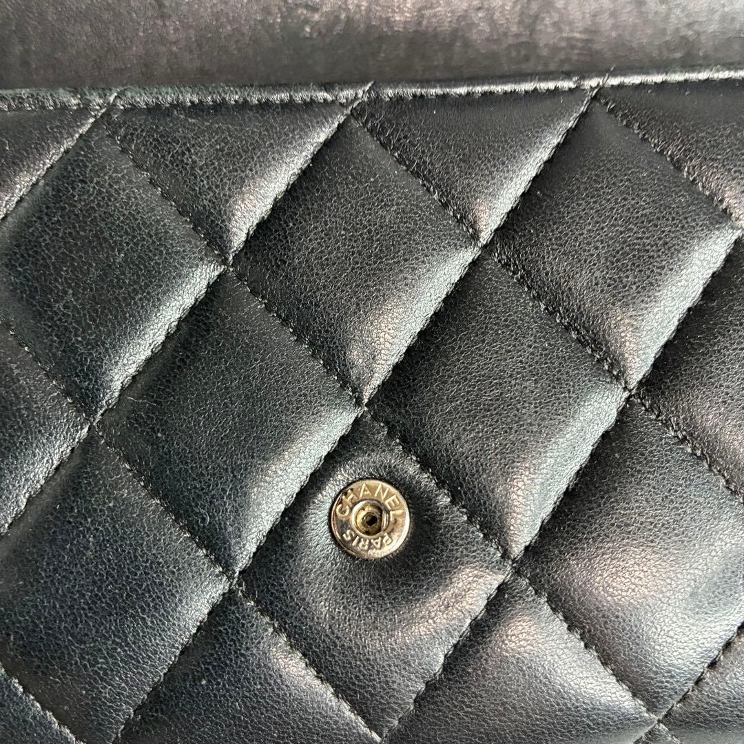 CHANEL Chanel Long Wallet Flap Lambskin Matelass Black