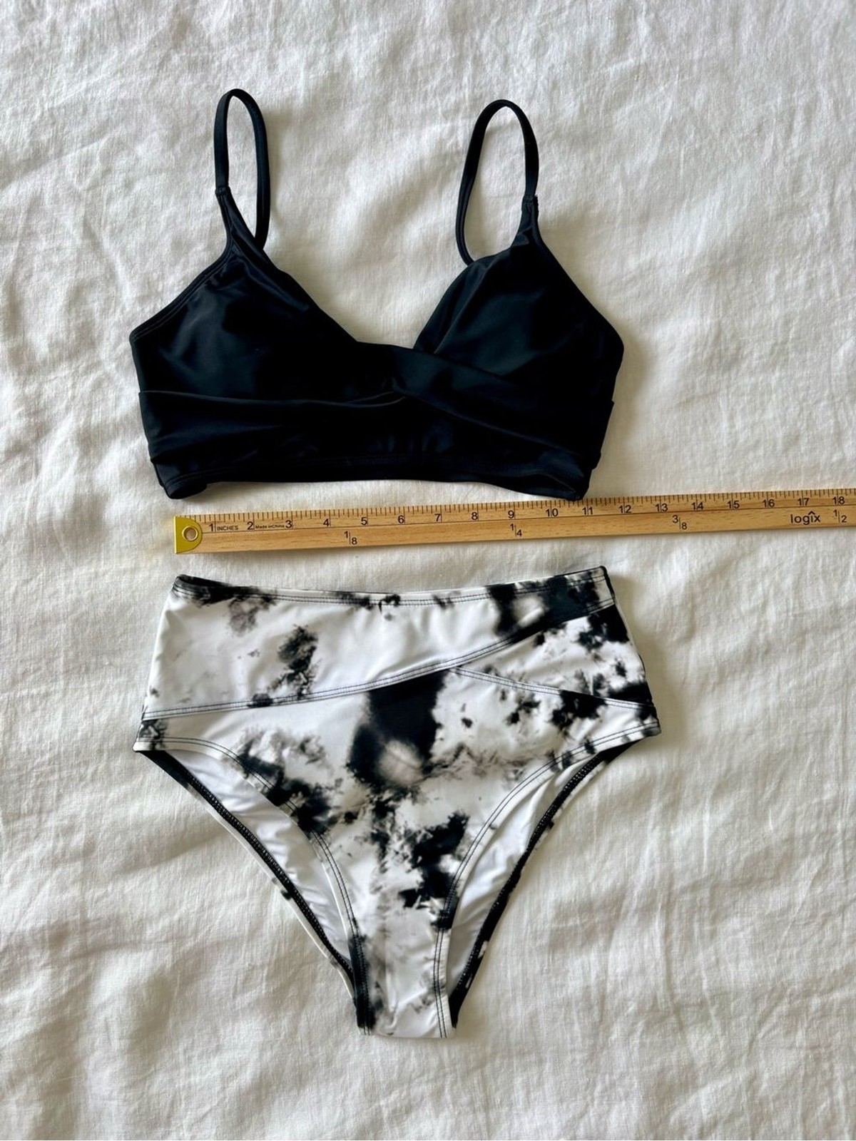 Cupshe Black & White Tie Dye High Waist Bikini Set Size Small NWT