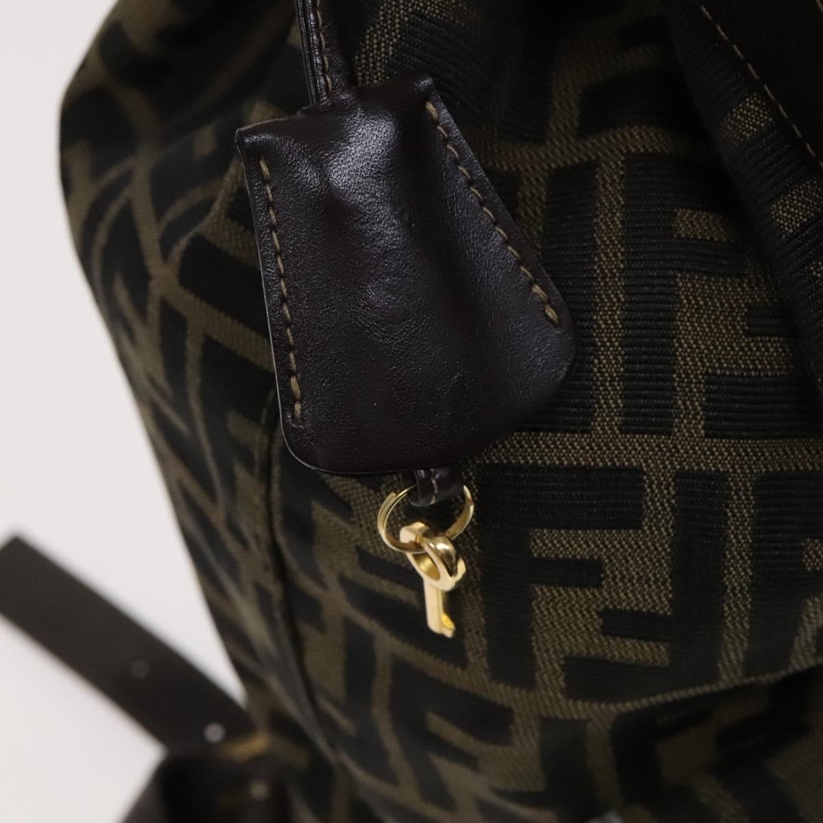 FENDI Zucca Canvas Backpack Brown Black gold Auth 111351
