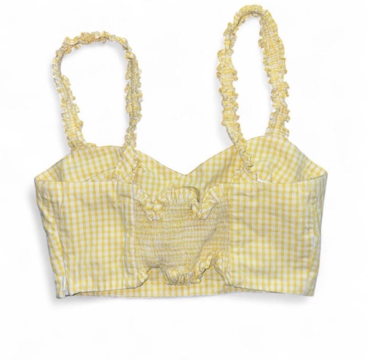 Zara Yellow Gingham Sweetheart Bustier Crop Top Smocked Cottagecore Size S
