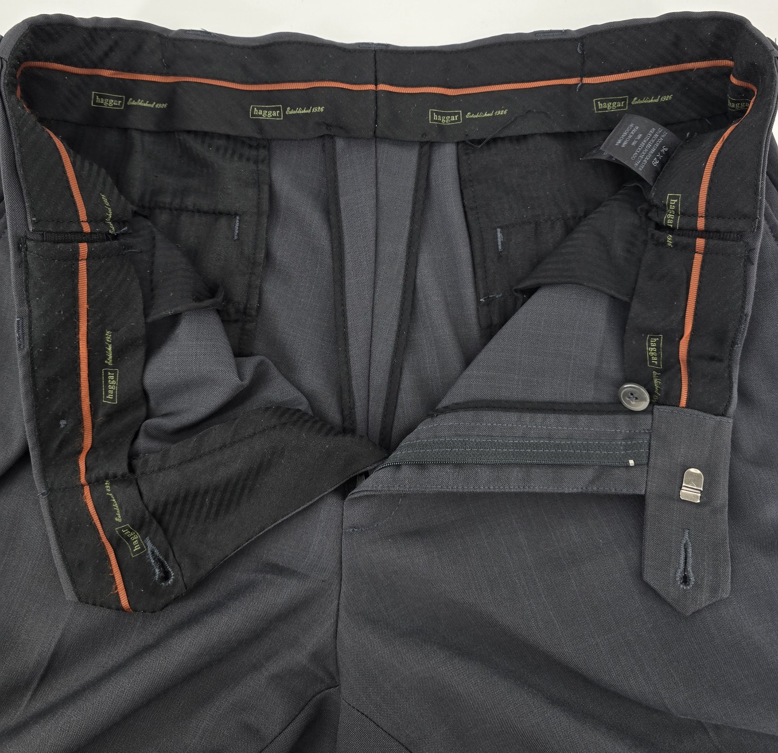 2 Pair Haggar Classic Fit Dress Pants 34×29 Black Gray Expandable Waist Flat