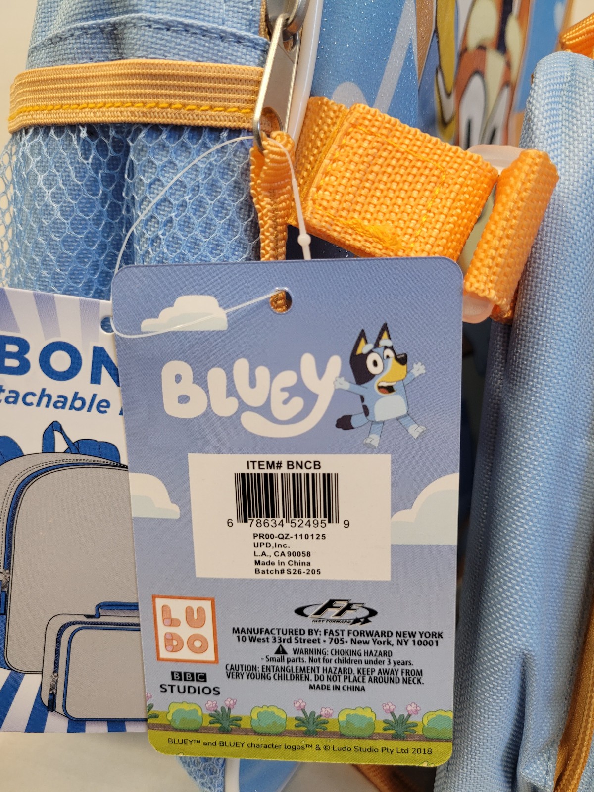 Large Backpack – Bluey – Play w/Bingo Blue/Orange 16″ Lunch School Bag NEW