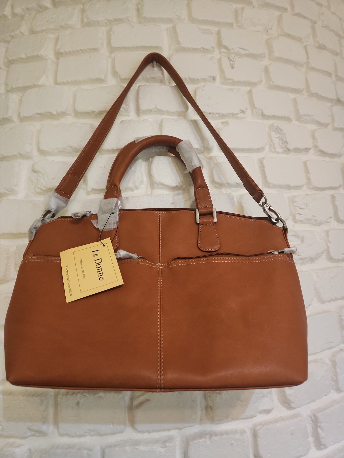 Le Donne All Leather Rich Tan Shoulder Top Handle Satchel Purse