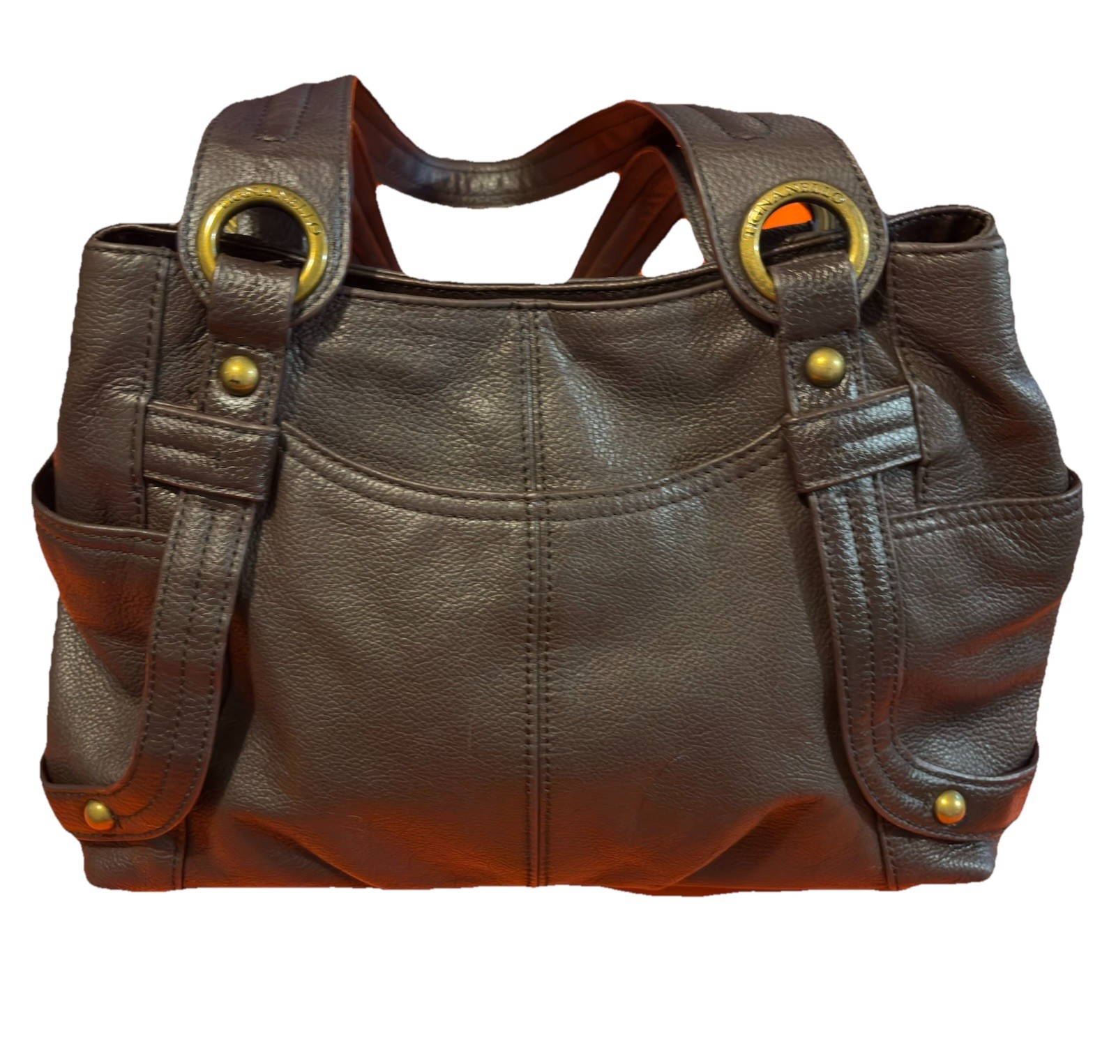 Tignanello Brown Pebble Leather Shoulder Bag Purse