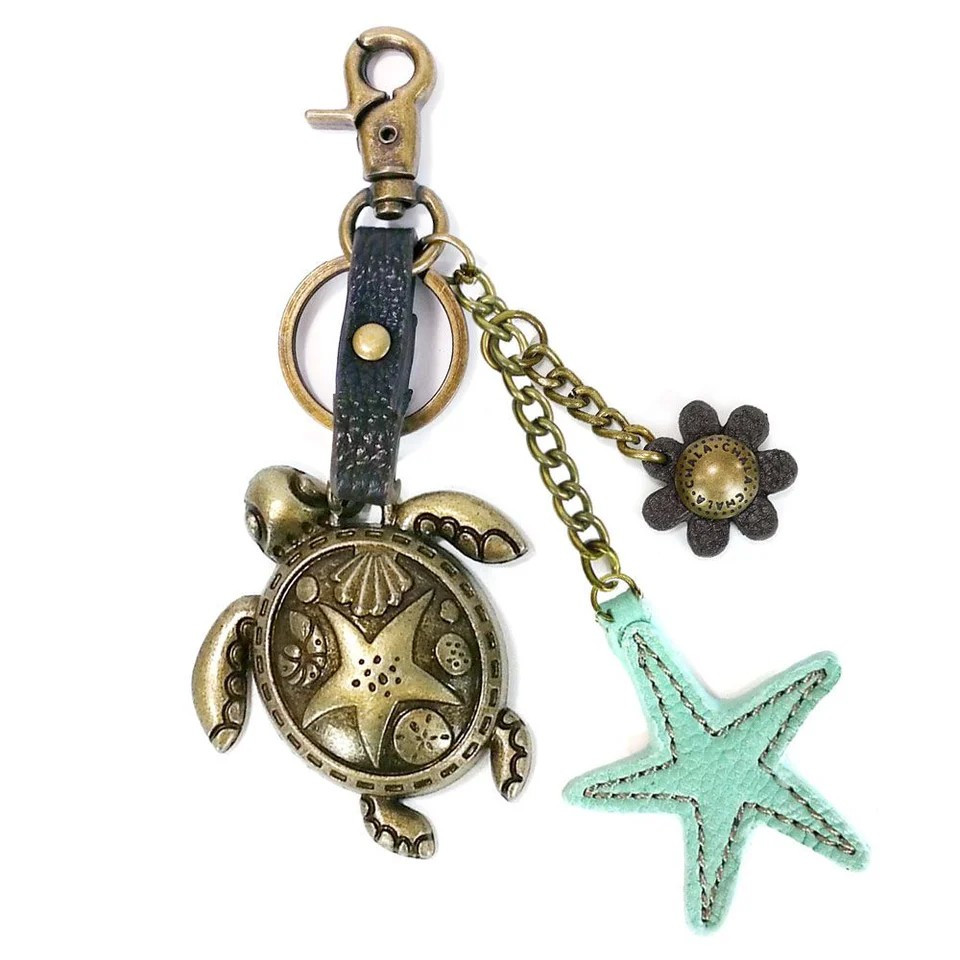 TURTLE AND STARFISH METAL CHARMING KEYCHAIN PURSE CHARM KEY FOB CHALA