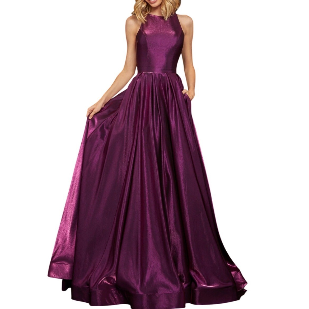 Sherri Hill Metal Plum Spaghetti Strap Backless Ball Gown Prom Dress, Size 12-