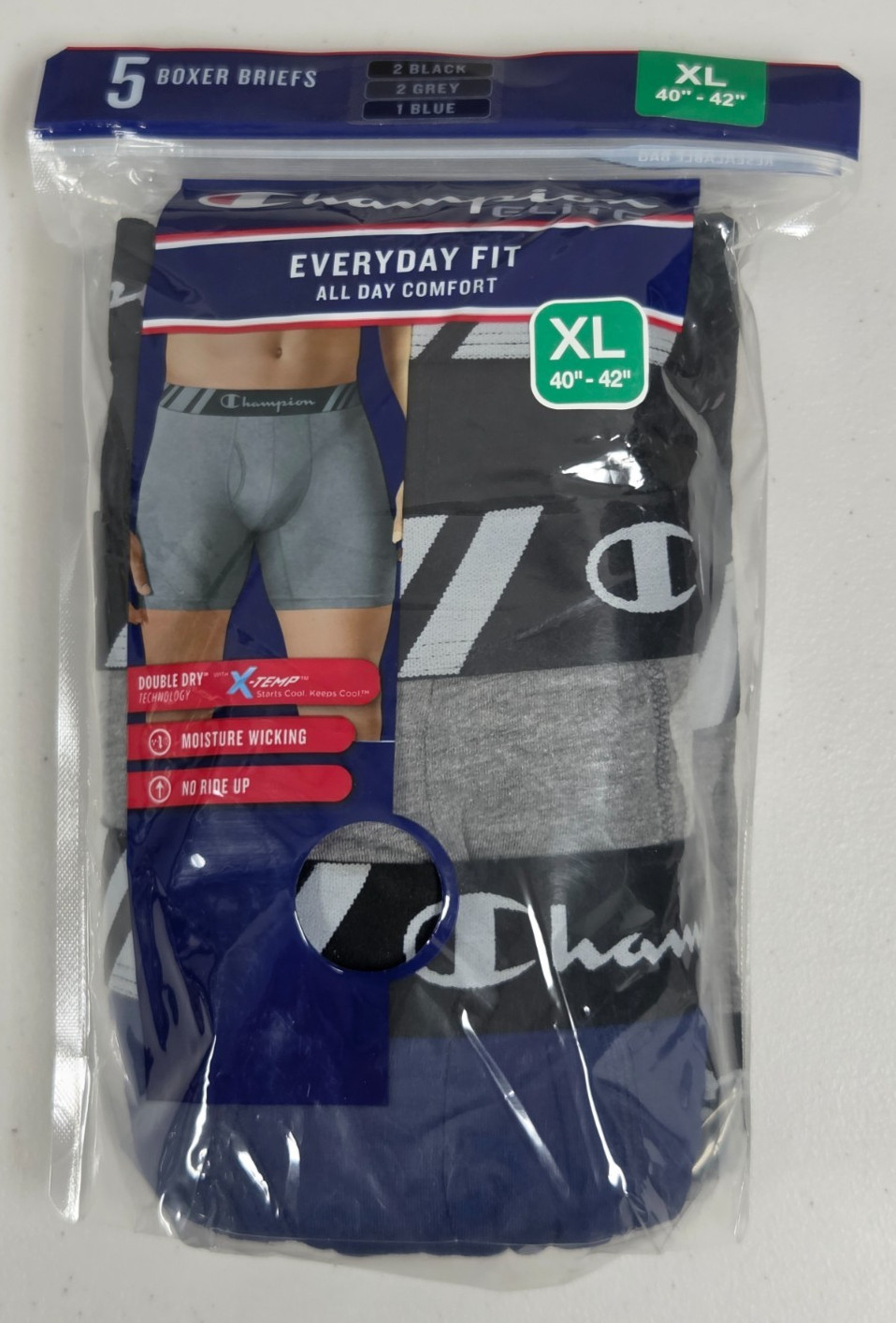 5 pack Champion Men’s Boxer Brief Double Dry Technology X-Temp size XL 40-42