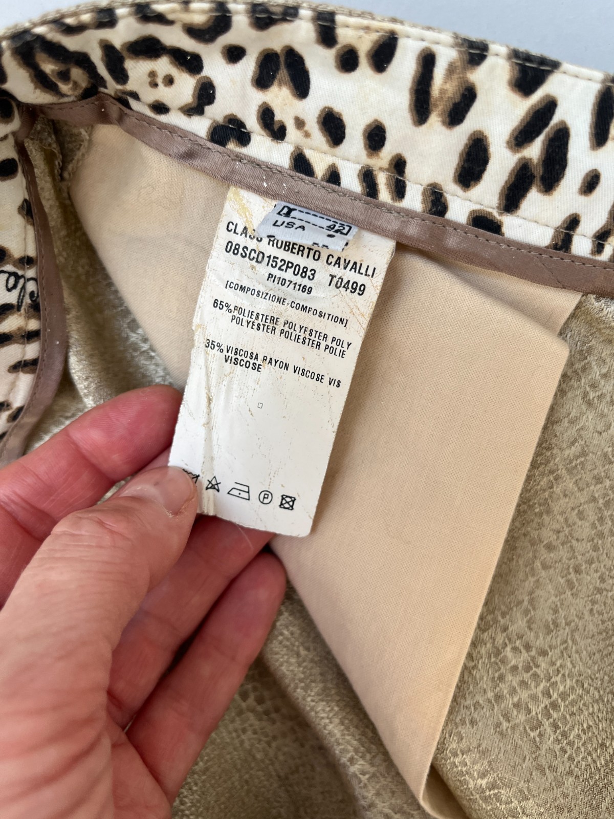 Roberto Cavalli Y2K Snake Effect Shimmer Beige Pants IT42