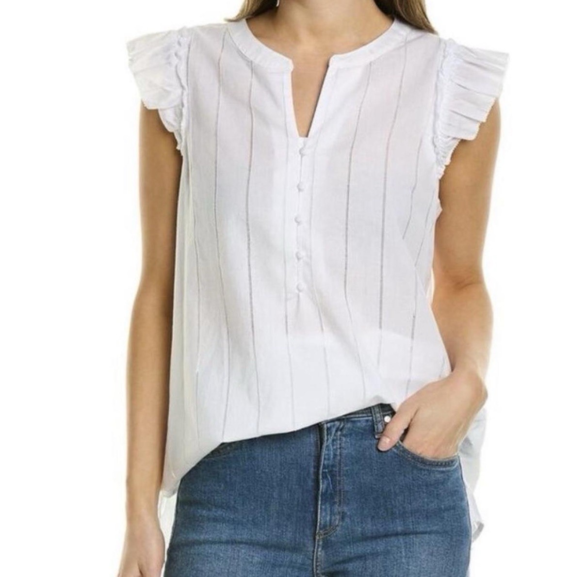 J McLaughlin White Alisa Blouse With Flutter Sleeves