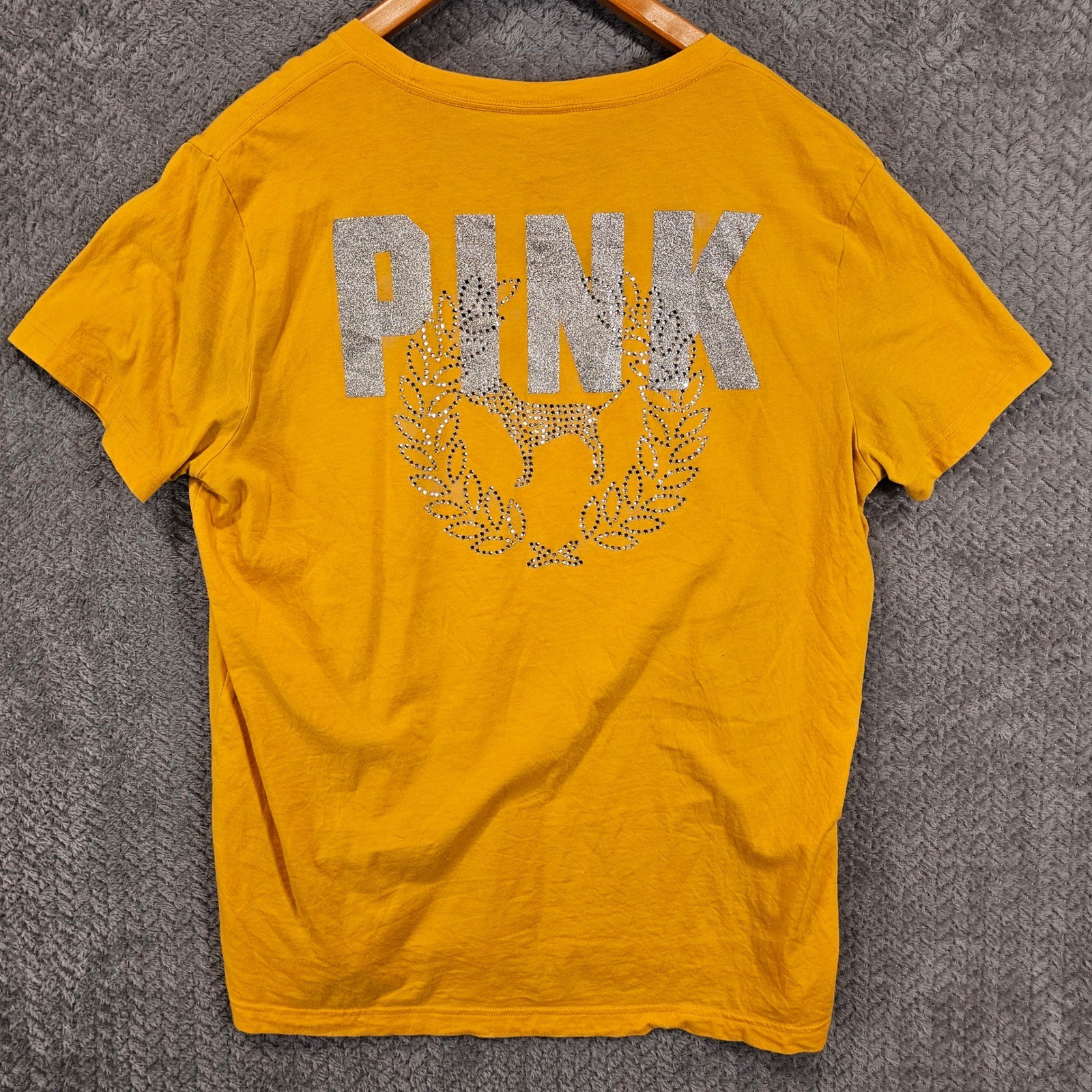 PINK Victoria’s Secret Y2K Graphic Pocket T-Shirt Silver Glitter Logo Large