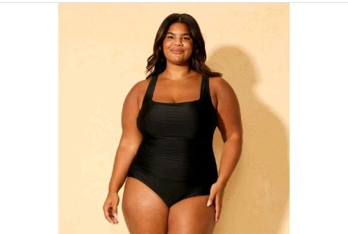 Women’s Shirred Tummy Control Square Neck Full Coverage One Piece Swimsuit