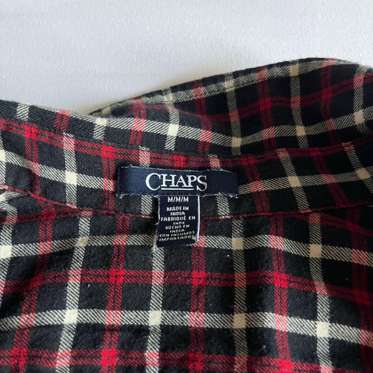 Chaps Black & Red Cotton Plaid Flannel Button Down Shirt Size M, Curved Hem