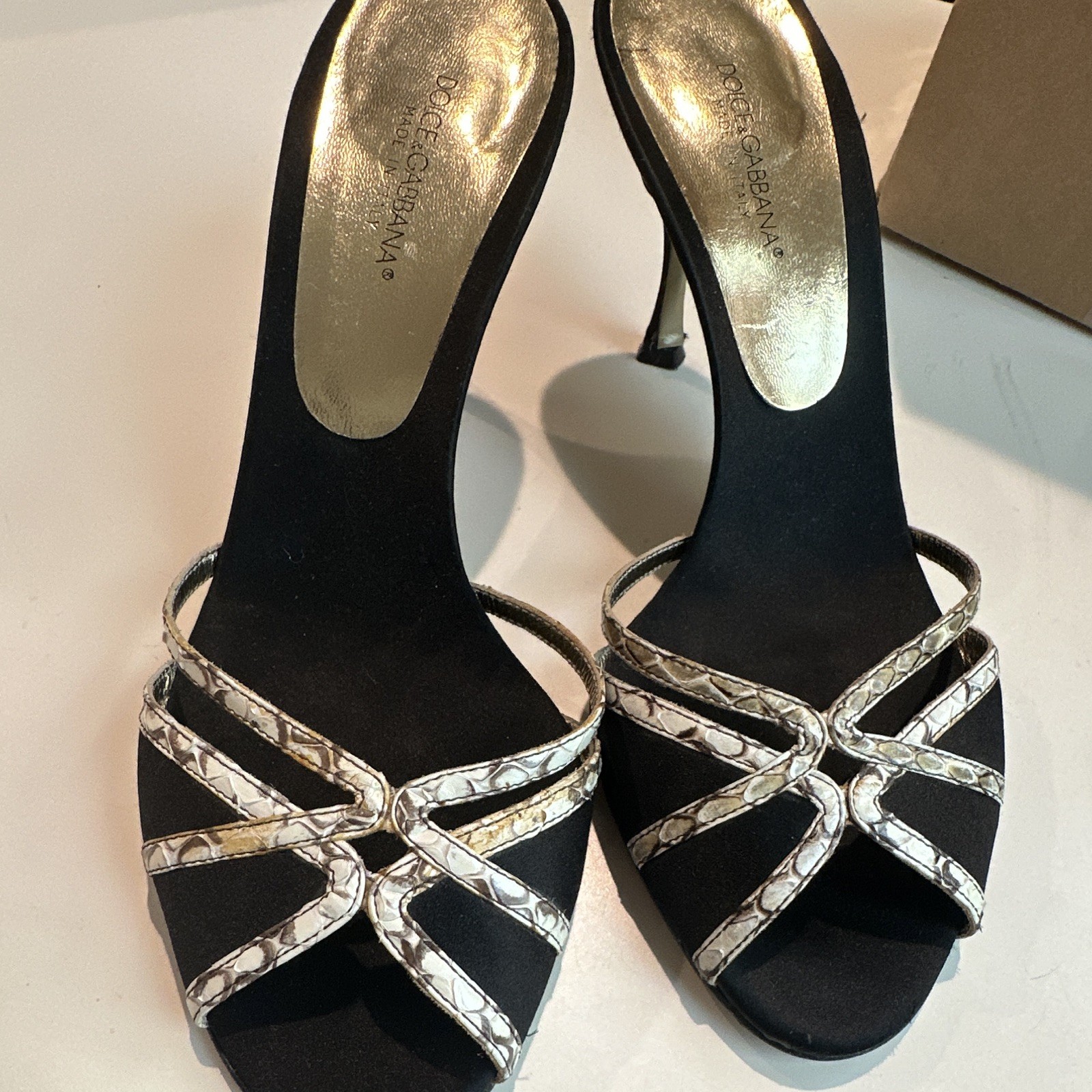 Dolce & Gabbana Snake Print Strappy Open Toe Stiletto Heels EU 37.5