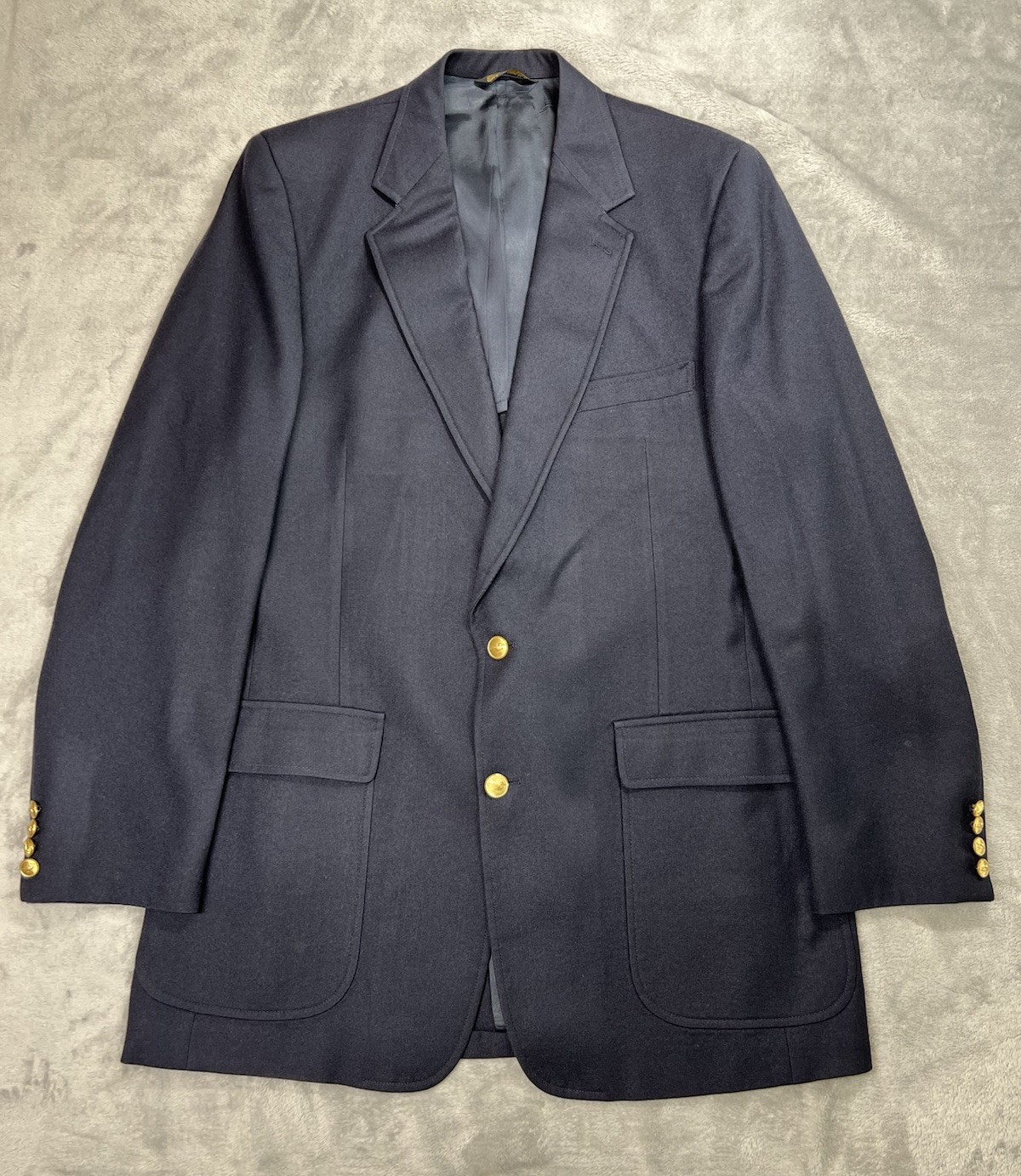 Stafford Blazer Mens 44XL Extra Long Navy Blue Wool Gold Button Sport Coat