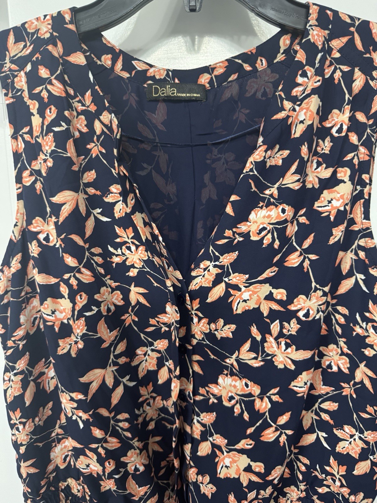 Dalia Women’s Navy/Pink Floral V-Neck Sleeveless Elastic Waist Jumpsuit