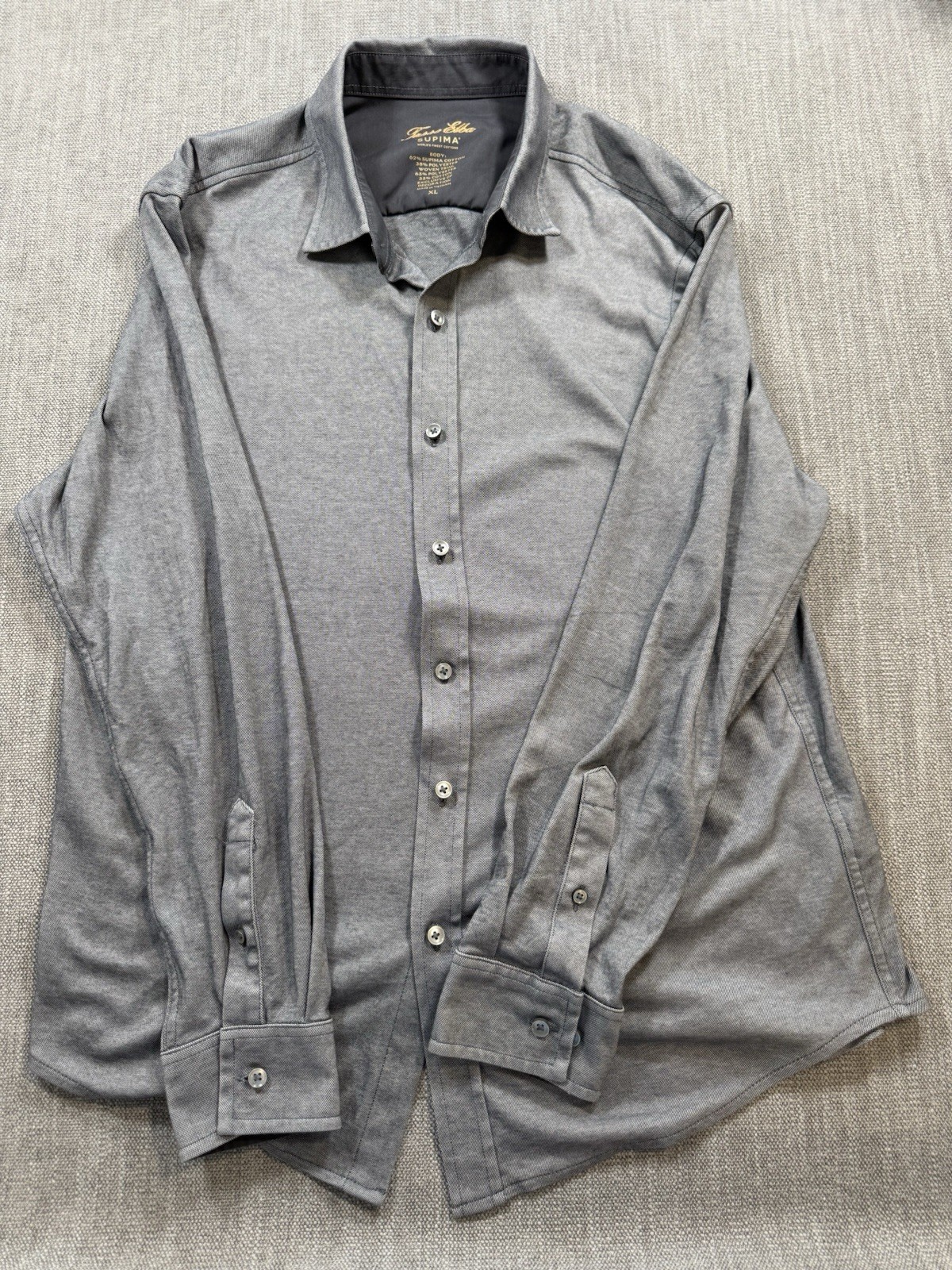 Tasso Elba Supima Cotton Blend Grey Jersey Knit Button Down Shirt X Large