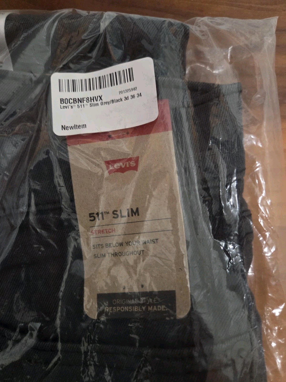 Levi’s 511 Slim Fit Jeans Men’s 36×34 Gray Black Stretch Denim NWT