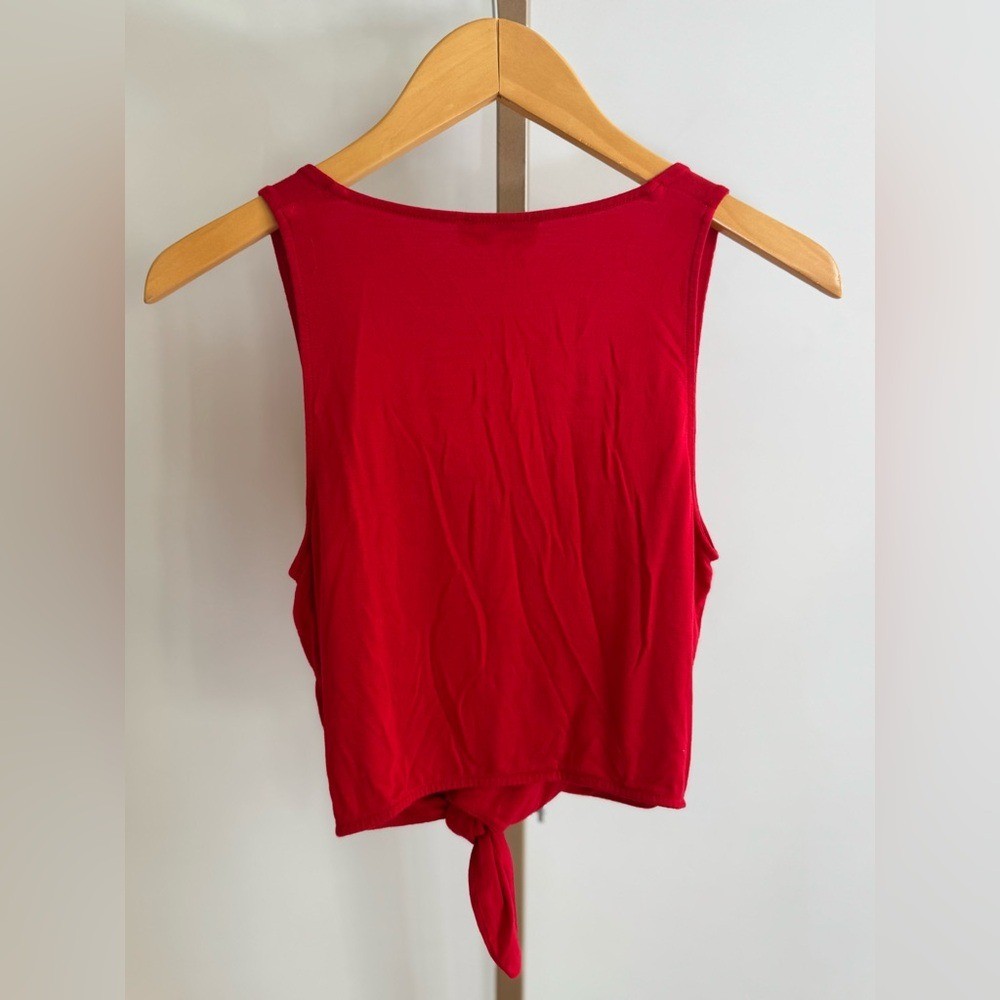 Babaton Jeronimo Cropped Tank Top Womens XS Red Tie Front Double Layered