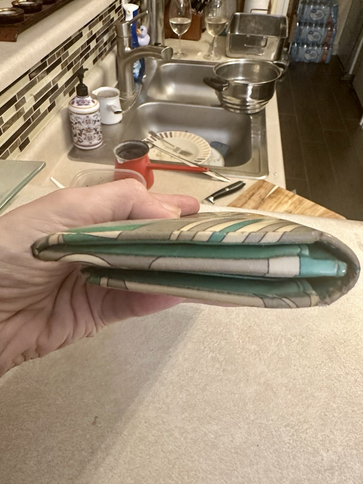 Emilio Pucci Wallet Green/White/Gray 7.4 In, Vintage In Good Condition