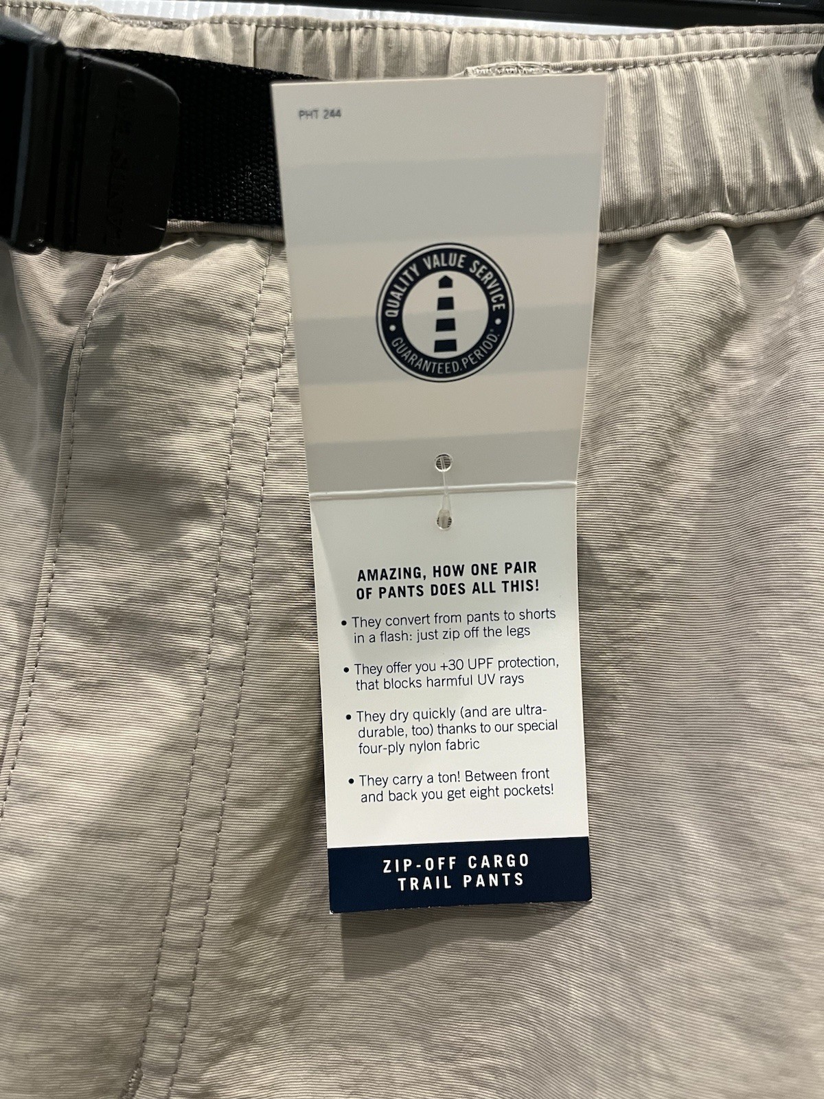 NWT Lands End Mens M Convertible Hiking Pants Nylon Zip Off Belted Trail Khaki