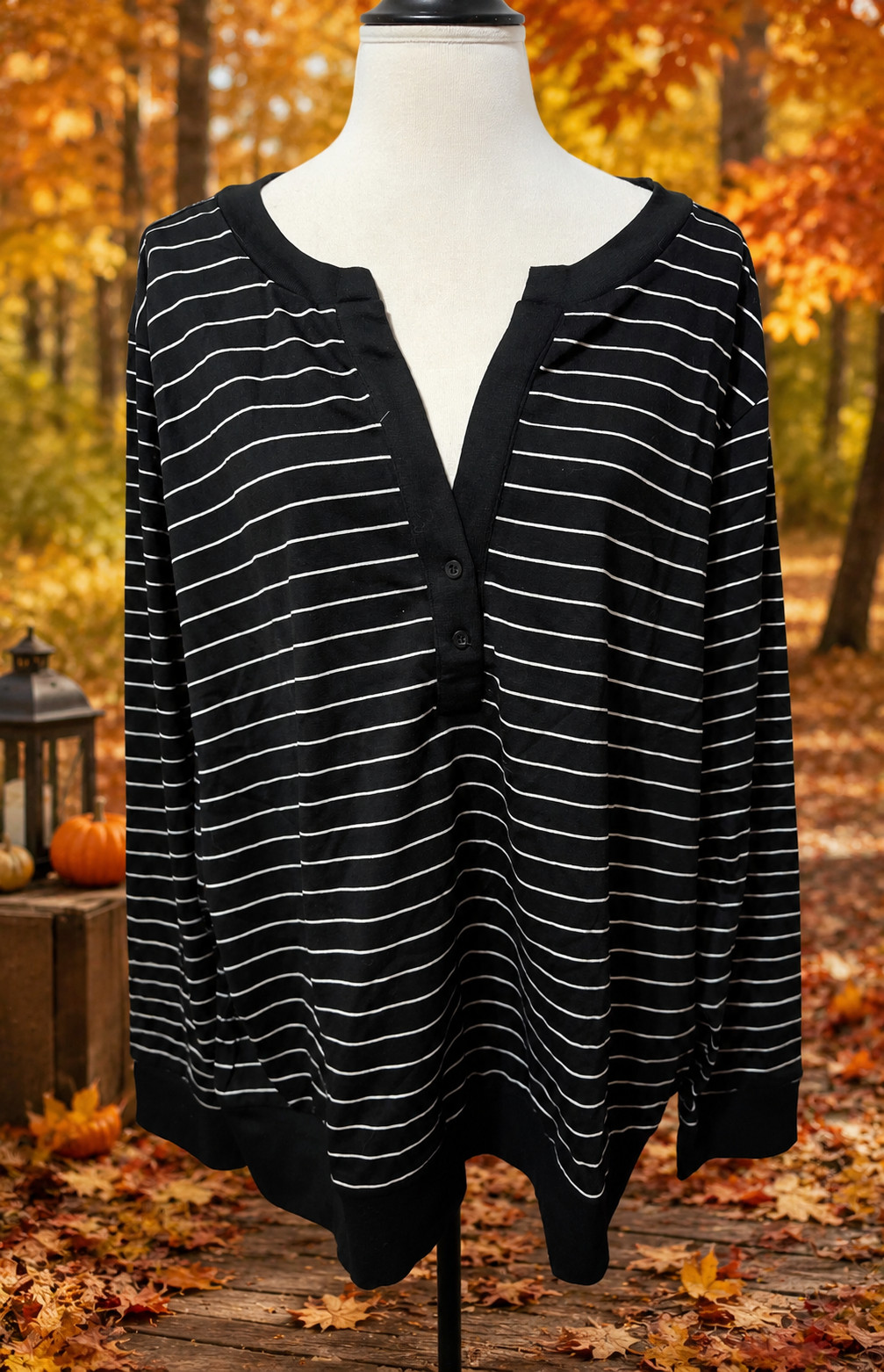 2X CW Classics NEW womens bust 56″ L 28″ top blouse black white striped button