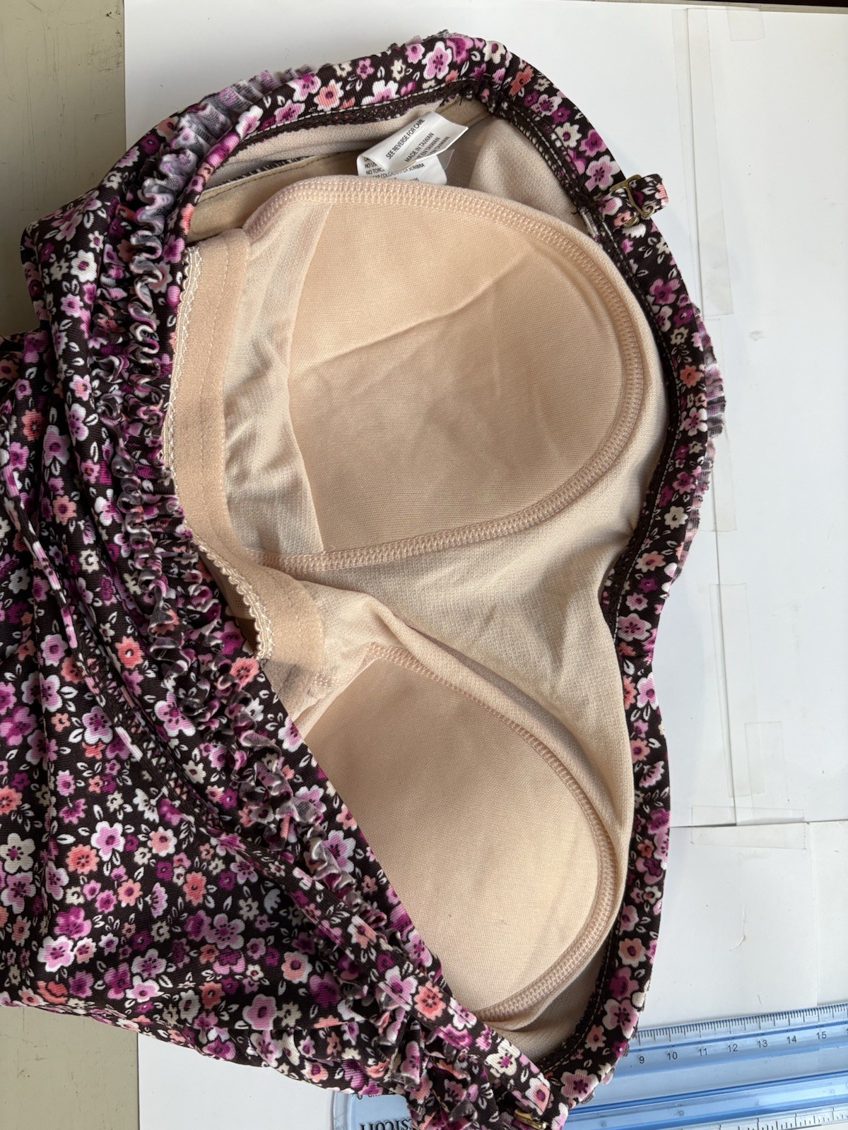 GABAR ONE PIECE SWIMSUIT WOMENS SIZE 12 Pastel FLORAL Built In Bra Slimming