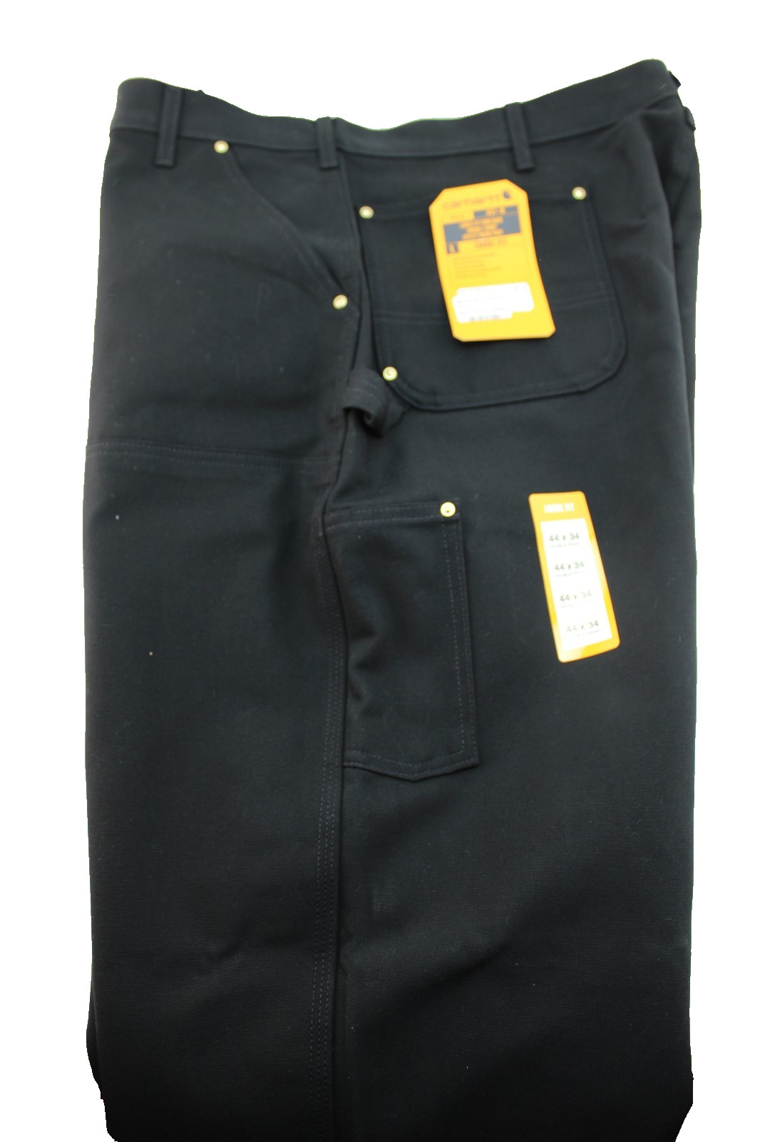 CARHARTT Men’s Size 44 x 34 Loose Fit Double Knee Black Firm Duck Work Pants