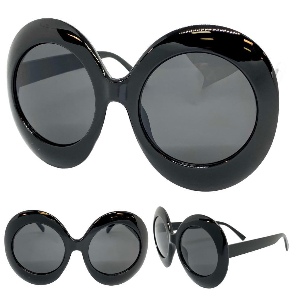 OVERSIZED EXAGGERATED Vintage Retro SUNGLASSES Large Big Funky Round Black Frame