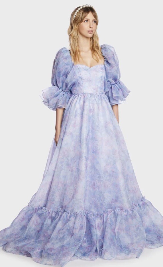 Fanciful Doll Floral Belle Maxi Dress Puff Sleeves Size Large