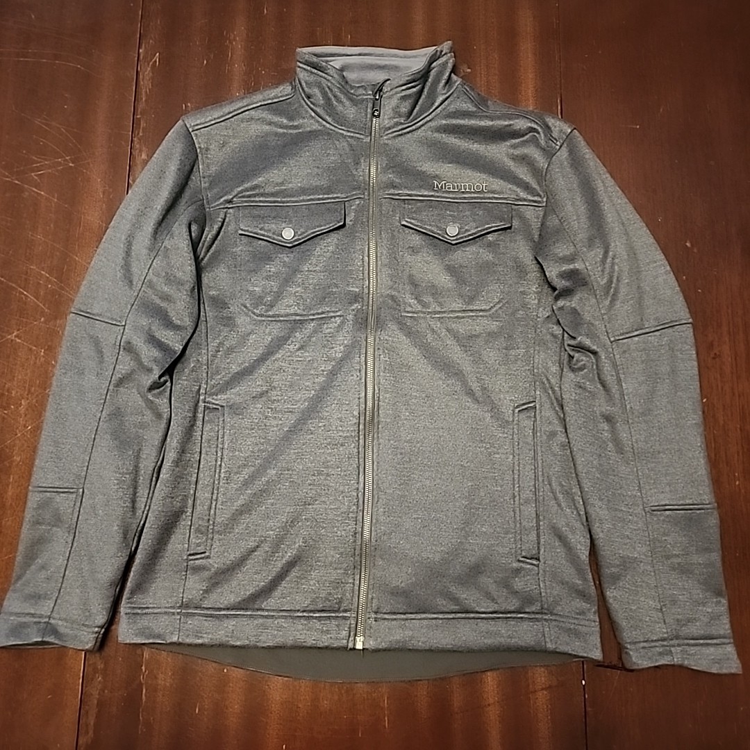 Marmot Jacket Soft Shell Full Zip Gray Fleece Lined Outdoor Hiking Pockets Med