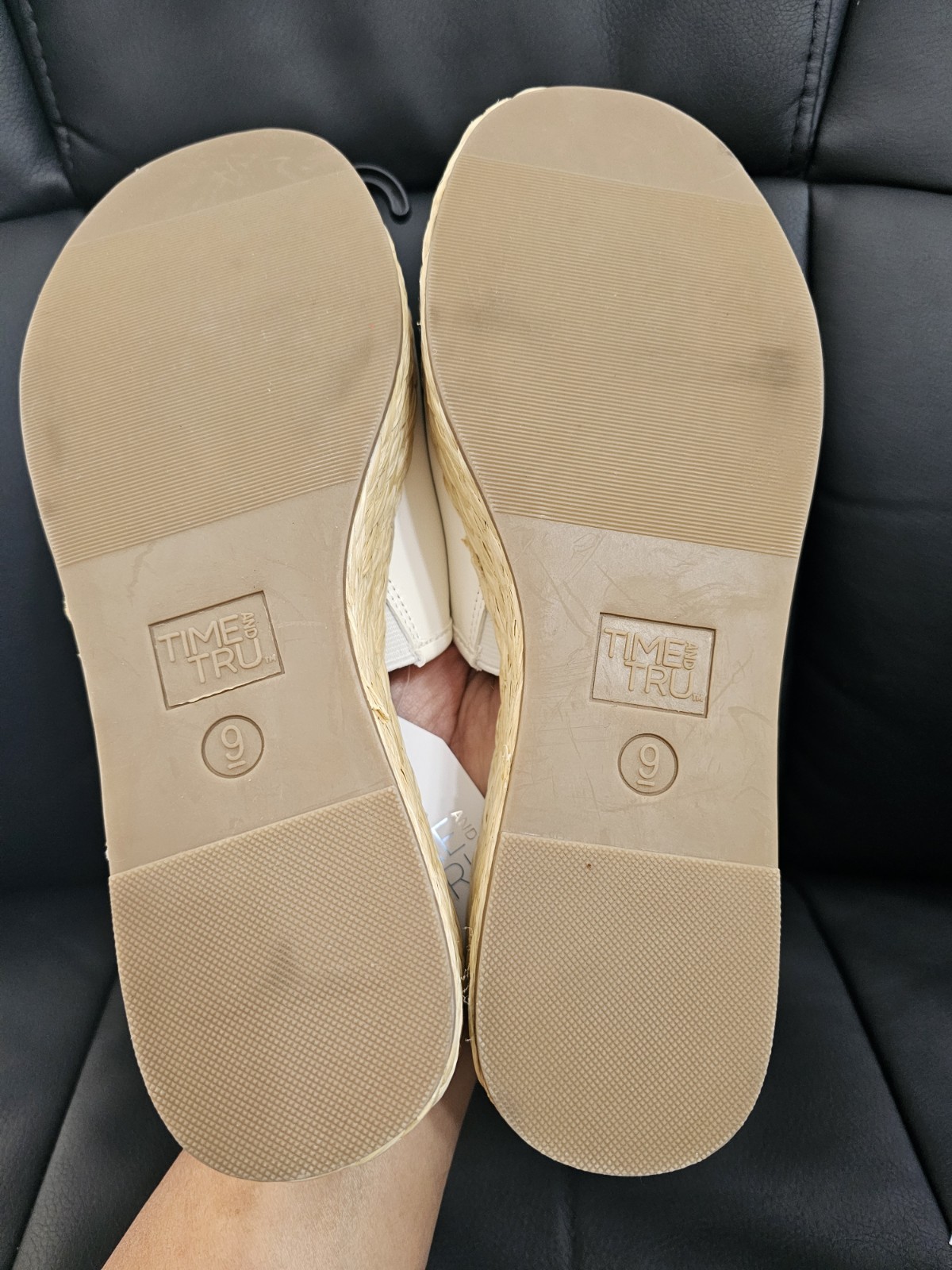 Time and Tru Women’s Raffia Platform Slide Sandals Size 9 white