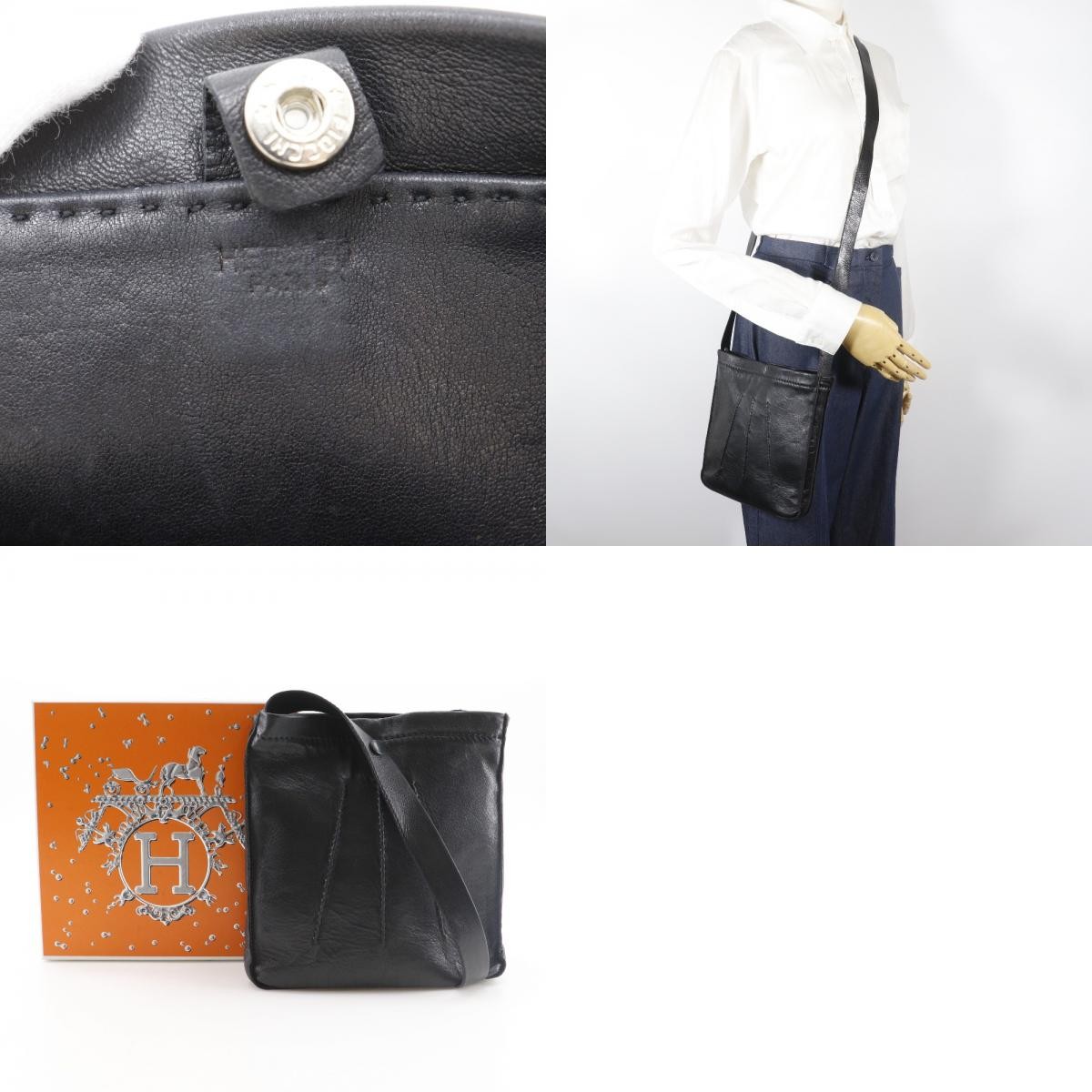 HERMES Toudu Shoulder Bag black Calfskin unisex