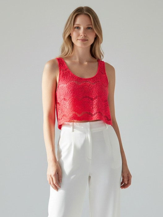 Divided by H&M Coral Pink Lace Crop Tank Top Size US 14