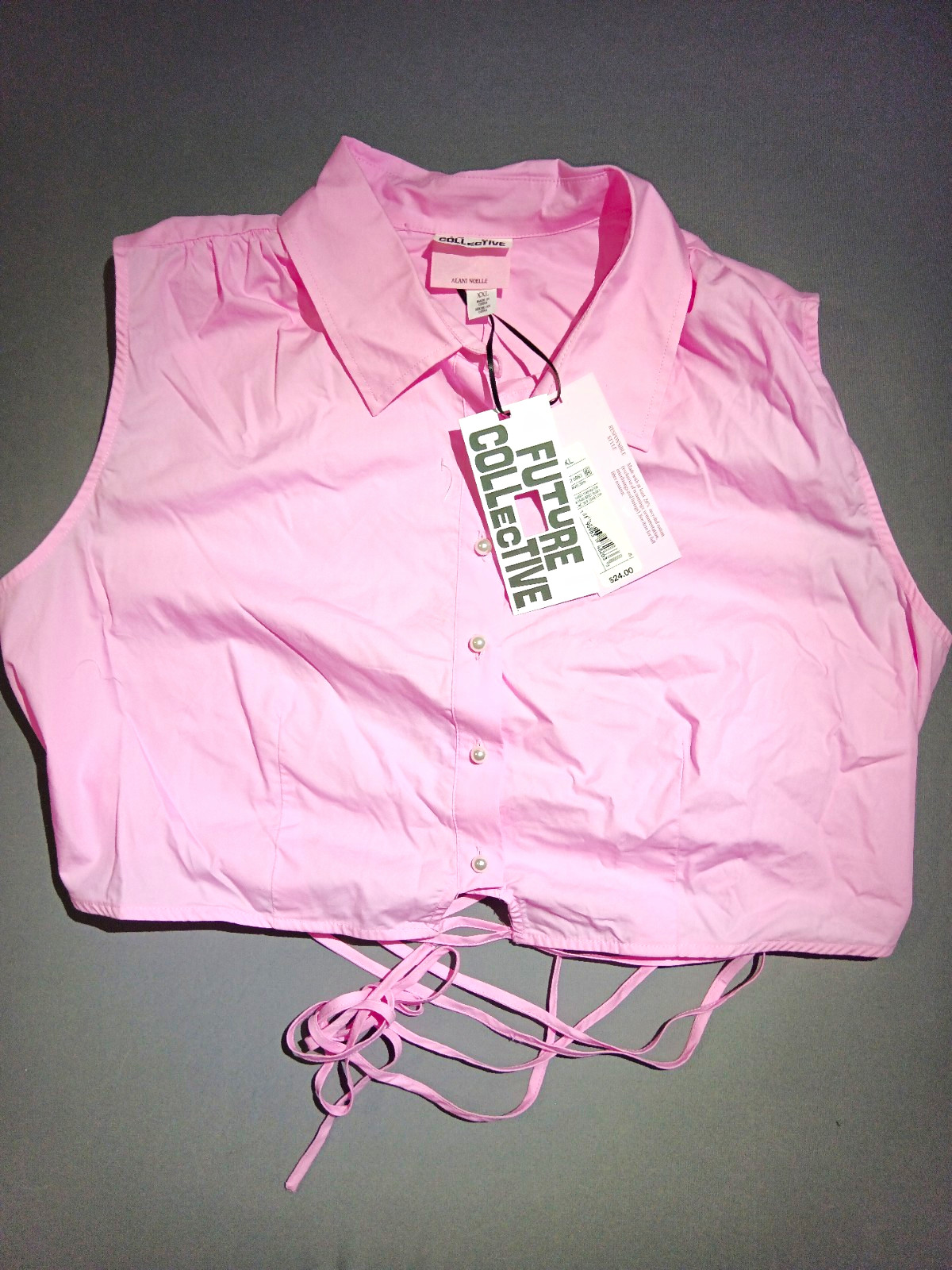 Future Collective Pink Solid Woven Cotton Collared Button Up Women’s XXL